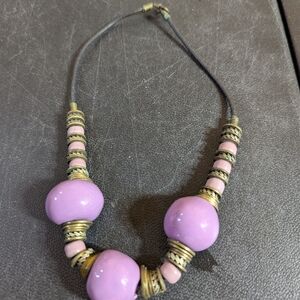 Elegant Purple Beaded Necklace With Brass Accents